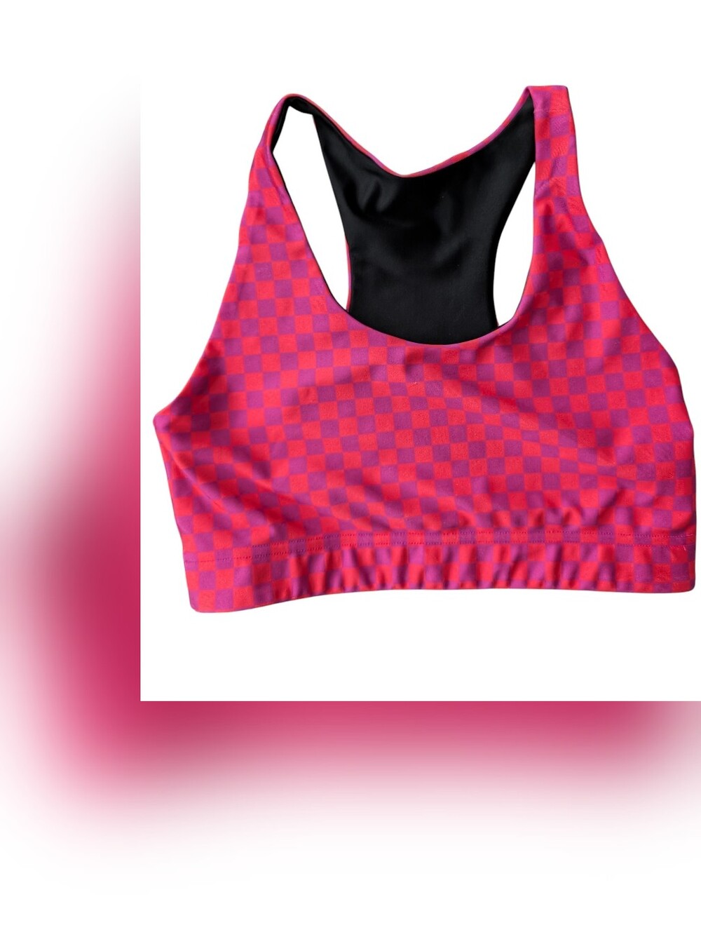 Terez Pink & Purple Checkerboard Racerback Sports Bra
